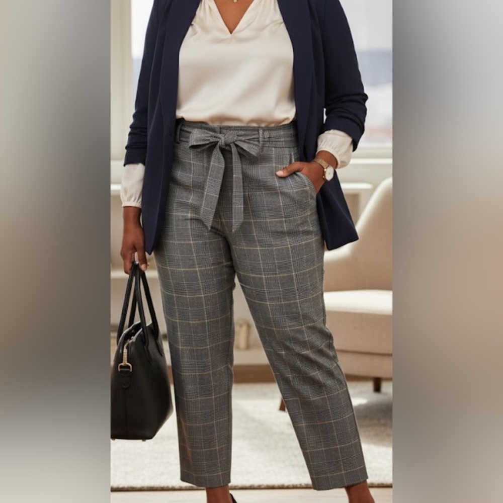 PLUS SIZE PANTS !! Lane Bryant Black and Gray Plaid Dress Pants